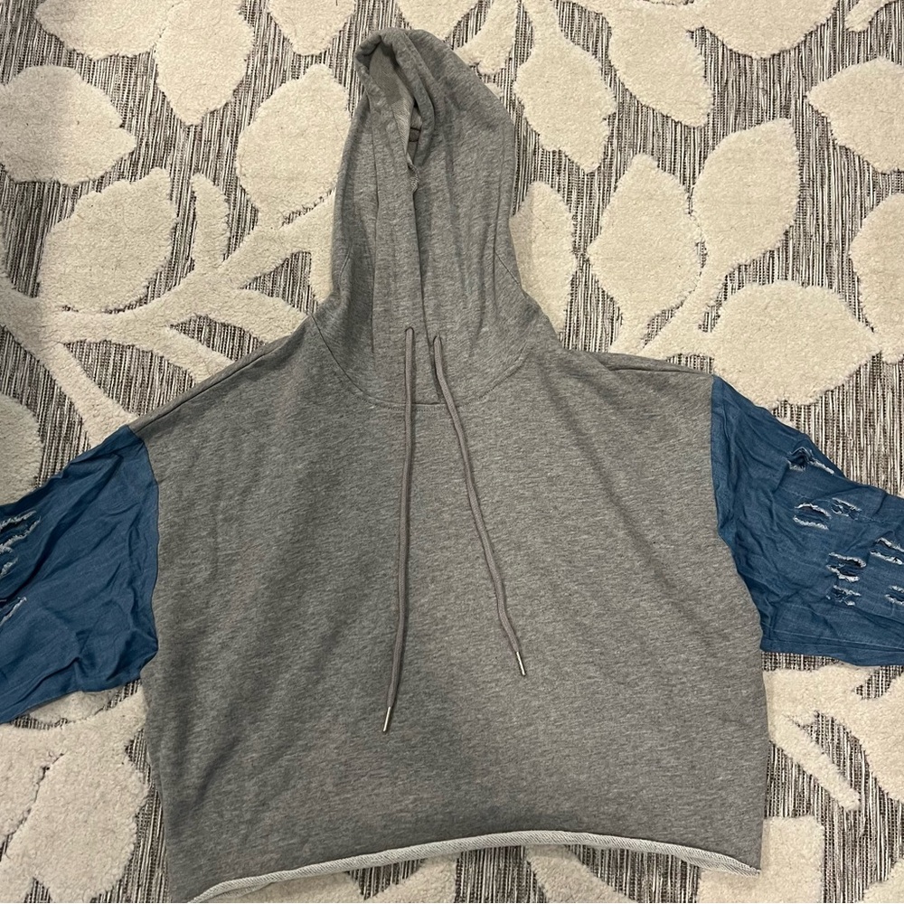 Kittenish crop hoodie. Worn once. Denim sleeve
